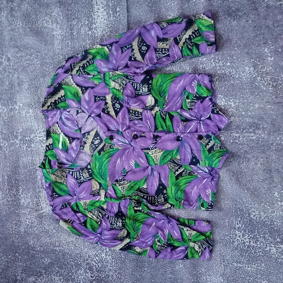 Vintage 90s Purple Floral Plant Print Blouse Button Shirt - Picture 1 of 4